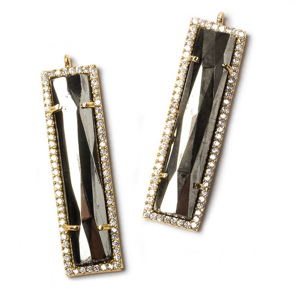 39x10.5mm Gold Bezel CZ and Pyrite Bar 1 ring Pendant 1 piece - Beadsofcambay.com