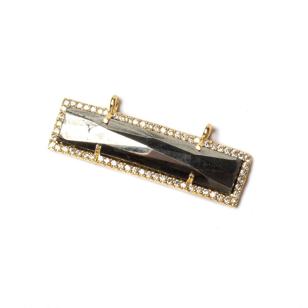 39x10.5mm Gold Bezel CZ and Pyrite Bar 2 ring East - West Connector 1 piece - Beadsofcambay.com