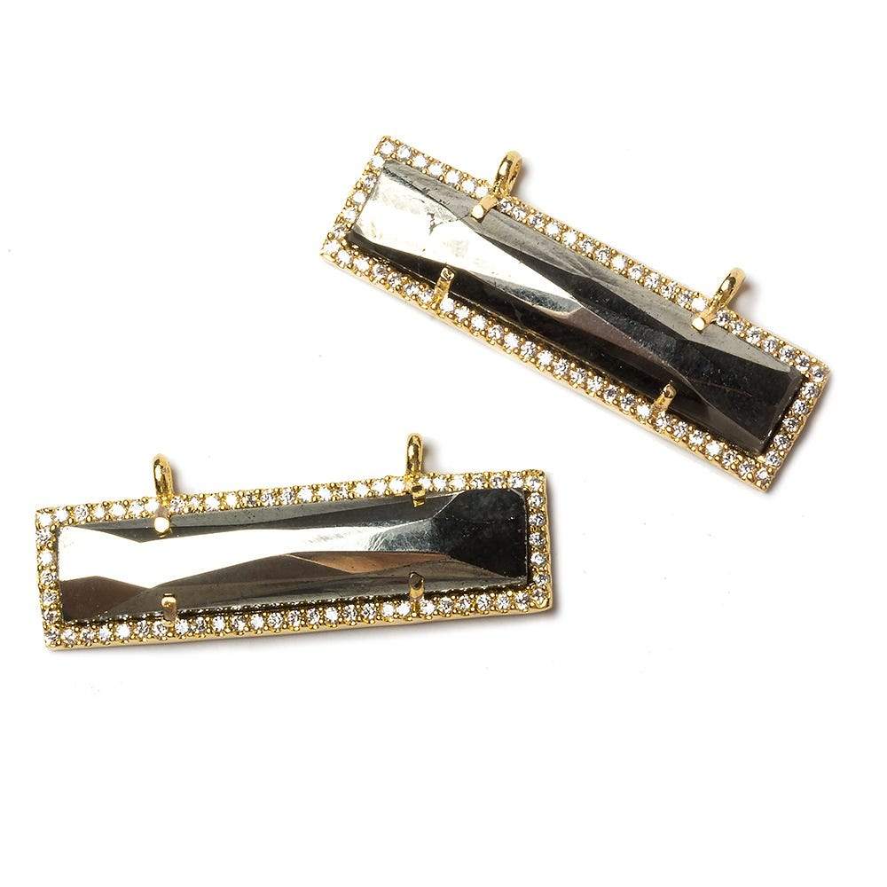 39x10.5mm Gold Bezel CZ and Pyrite Bar 2 ring East - West Connector 1 piece - Beadsofcambay.com