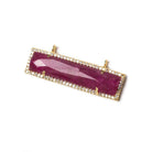 39x10.5mm Gold Bezel CZ and Ruby Bar 2 ring East - West Connector 1 piece - Beadsofcambay.com