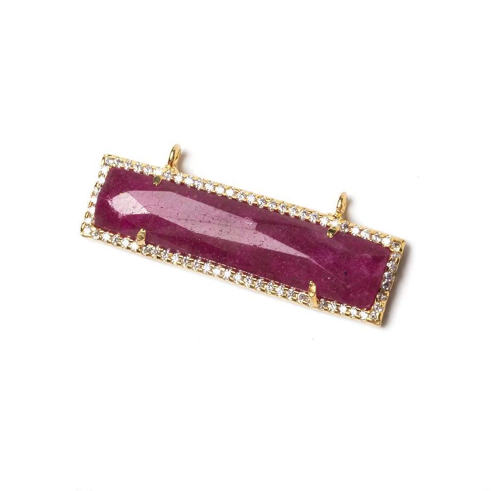 39x10.5mm Gold Bezel CZ and Ruby Bar 2 ring East - West Connector 1 piece - Beadsofcambay.com