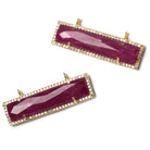 39x10.5mm Gold Bezel CZ and Ruby Bar 2 ring East - West Connector 1 piece - Beadsofcambay.com