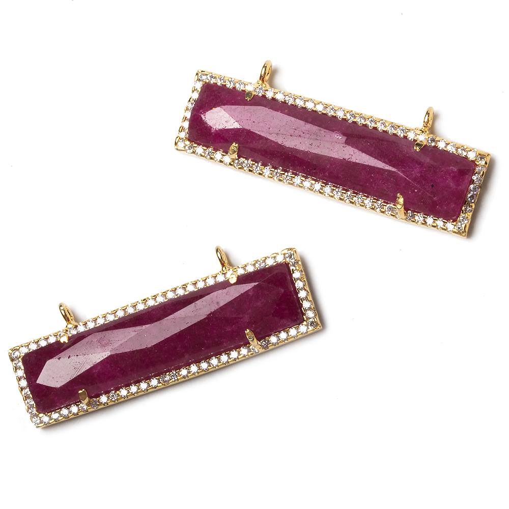 39x10.5mm Gold Bezel CZ and Ruby Bar 2 ring East - West Connector 1 piece - Beadsofcambay.com