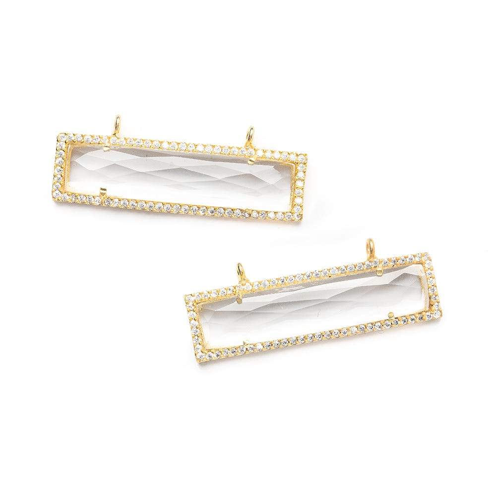 39x10.5mm Gold Bezel CZ & Crystal Quartz Bar 2 Prong East - West Connector 1 piece - Beadsofcambay.com