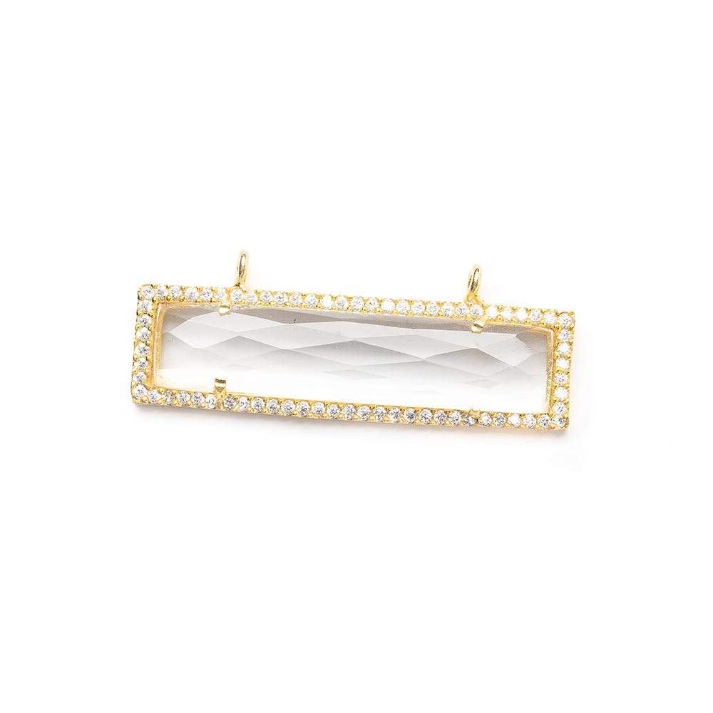 39x10.5mm Gold Bezel CZ & Crystal Quartz Bar 2 Prong East - West Connector 1 piece - Beadsofcambay.com