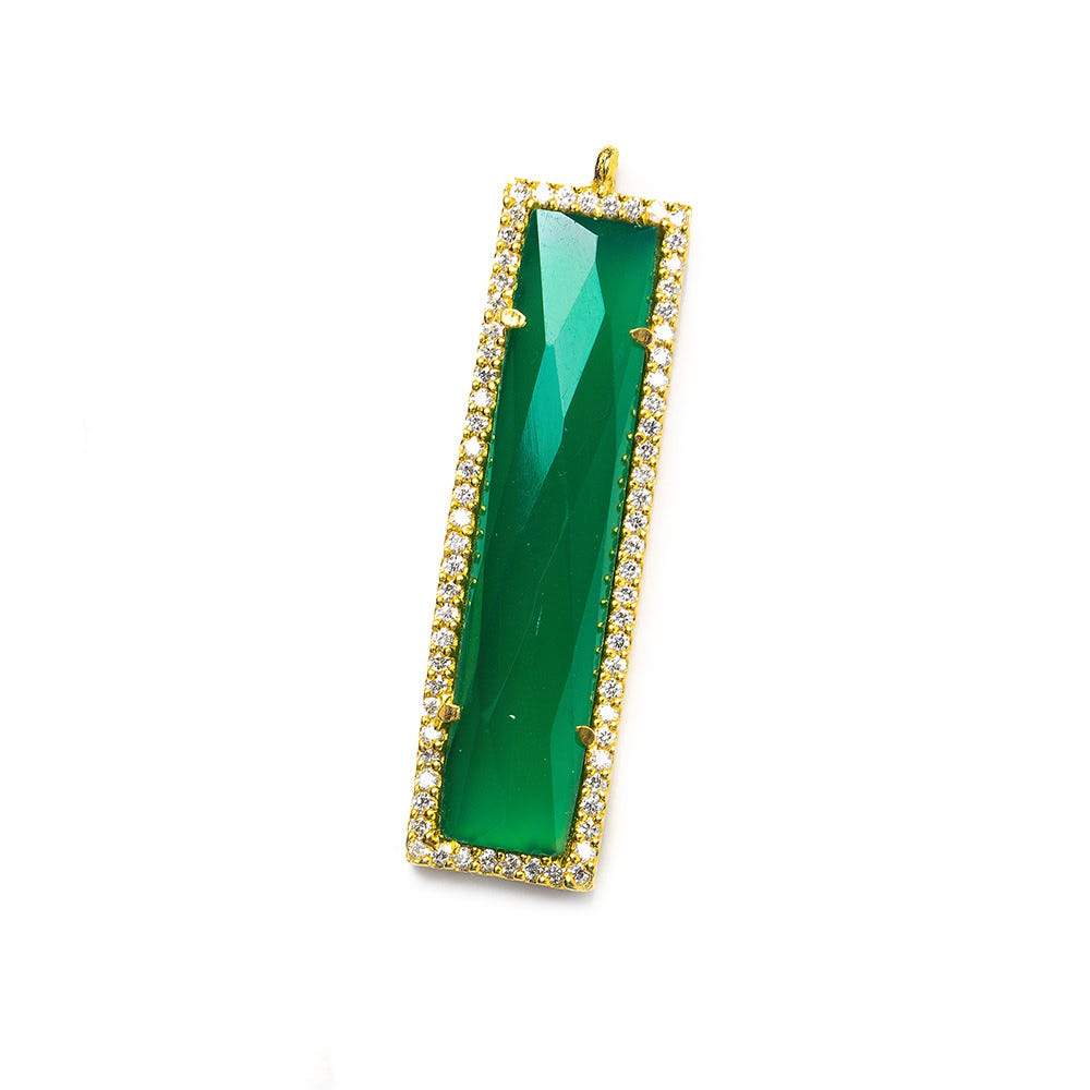 39x10.5mm Gold Bezel CZ & Green Onyx Bar 1 ring Pendant 1 piece - Beadsofcambay.com