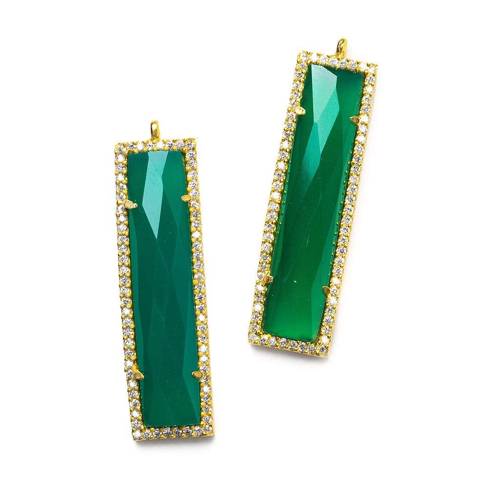 39x10.5mm Gold Bezel CZ & Green Onyx Bar 1 ring Pendant 1 piece - Beadsofcambay.com