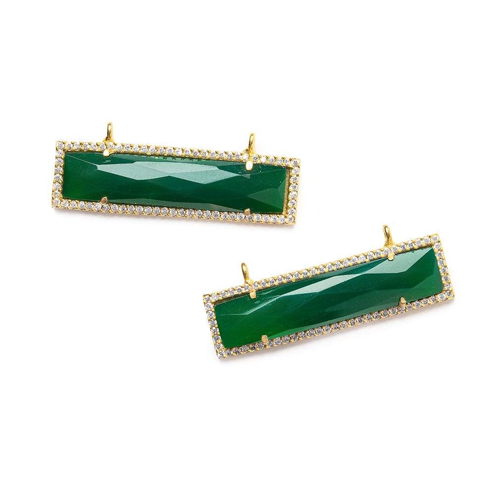 39x10.5mm Gold Bezel CZ & Green Onyx Bar 2 Prong East - West Connector 1 piece - Beadsofcambay.com