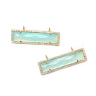 39x10.5mm Gold Bezel CZ & Seafoam Blue Chalcedony Bar 2 Prong East - West Connector 1 piece - Beadsofcambay.com
