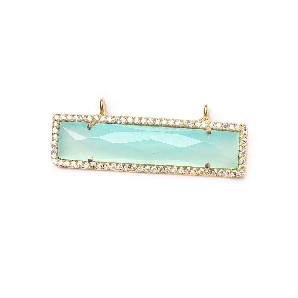 39x10.5mm Gold Bezel CZ & Seafoam Blue Chalcedony Bar 2 Prong East - West Connector 1 piece - Beadsofcambay.com