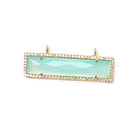 39x10.5mm Gold Bezel CZ & Seafoam Blue Chalcedony Bar 2 Prong East - West Connector 1 piece - Beadsofcambay.com
