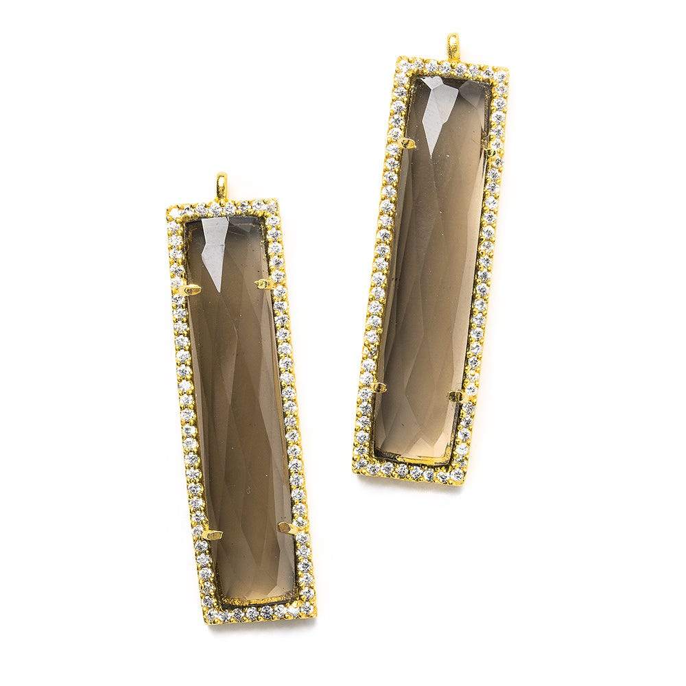 39x10.5mm Vermeil CZ Bezel Smoky Hydro Quartz Bar Pendant 1 piece - Beadsofcambay.com
