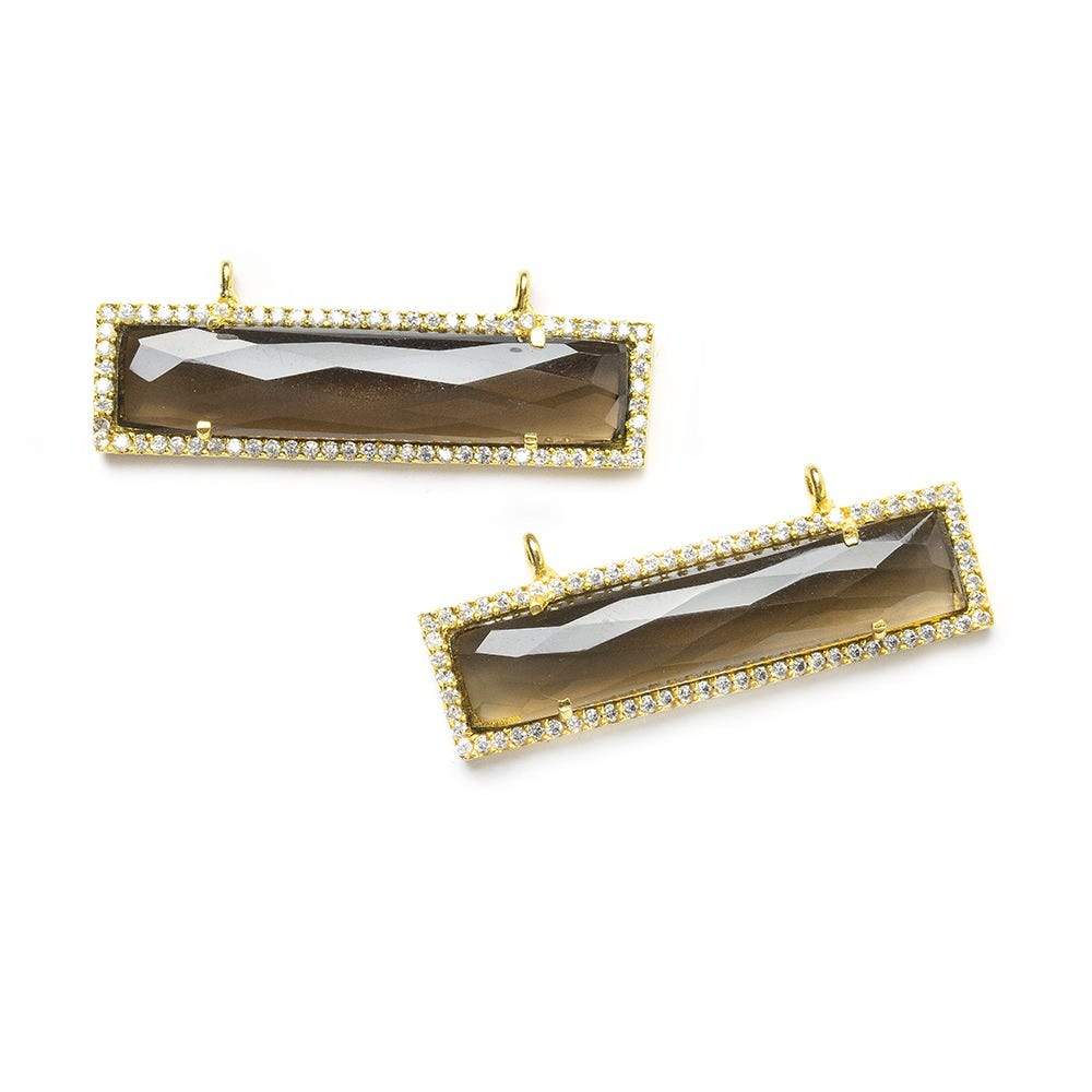 39x10.5mm Gold Bezel CZ & Smoky Quartz Bar 2 Prong East - West Connector 1 piece - Beadsofcambay.com