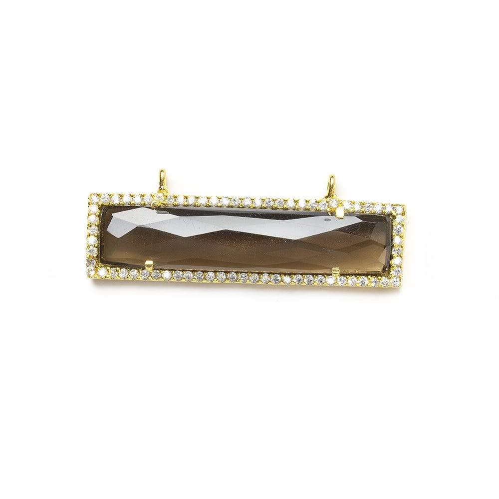 39x10.5mm Gold Bezel CZ & Smoky Quartz Bar 2 Prong East - West Connector 1 piece - Beadsofcambay.com