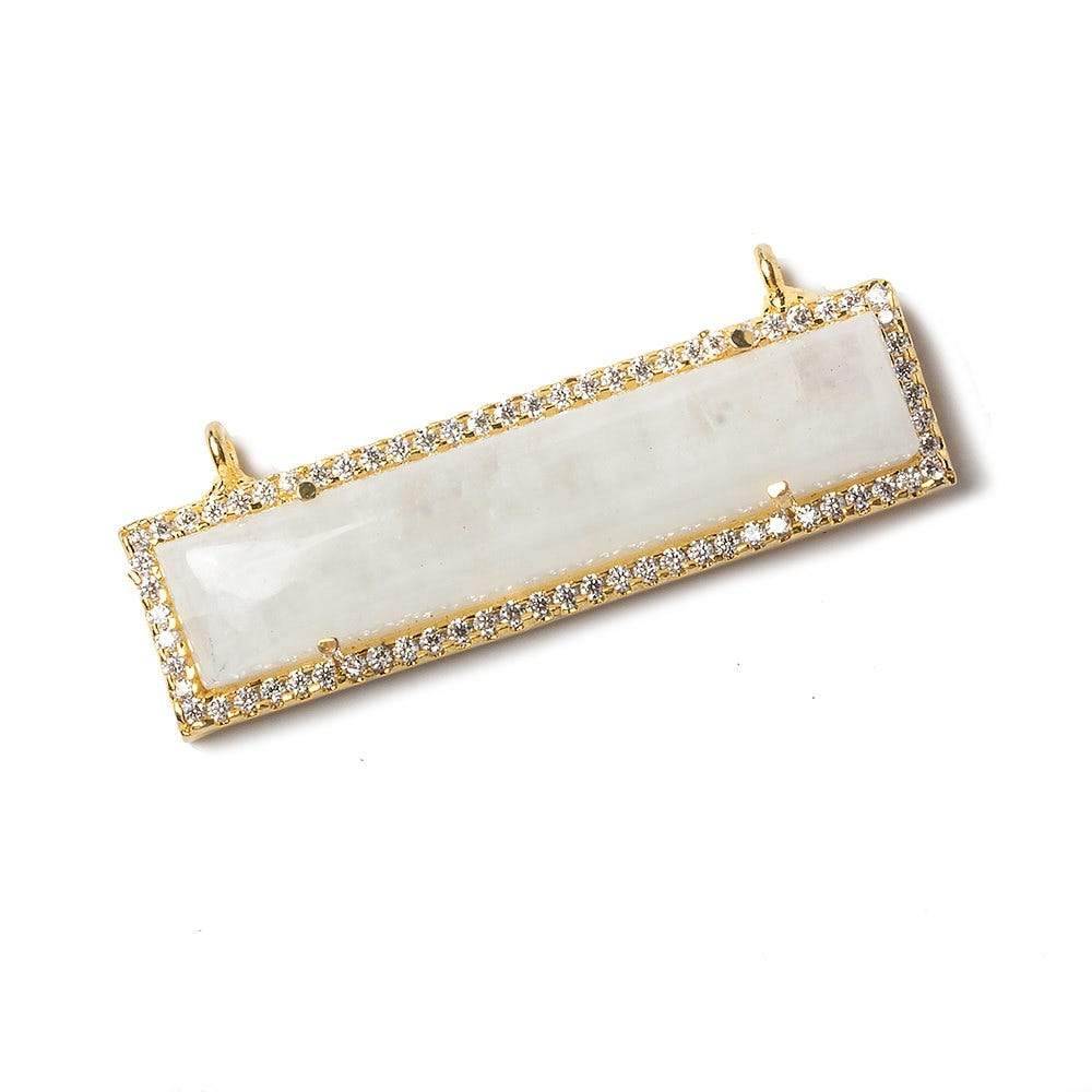 39x10.5mm Gold Bezel White CZ & Rainbow Moonstone Bar Connector 1 piece - Beadsofcambay.com