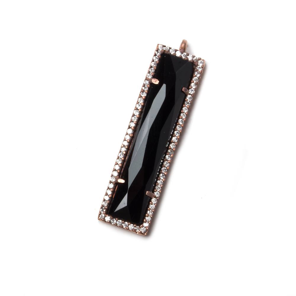 39x10.5mm Rose Gold Bezel CZ and Black Chalcedony Bar 1 ring Pendant 1 piece - Beadsofcambay.com