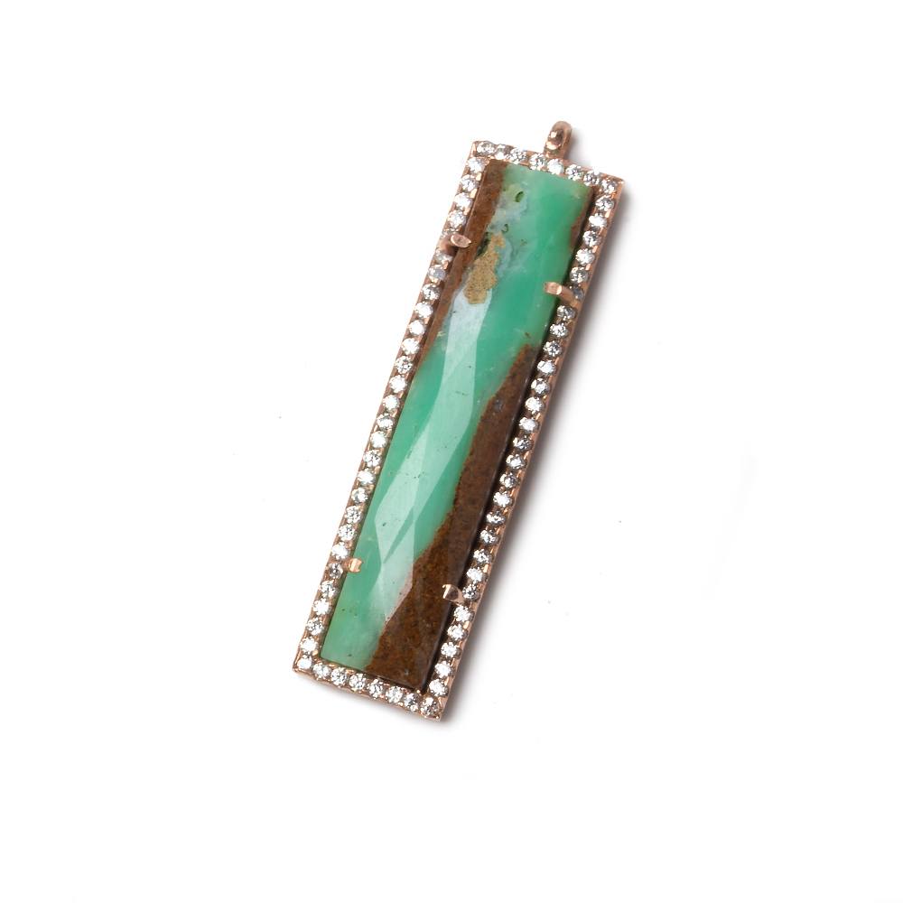 39x10.5mm Rose Gold Bezel CZ and Chrysoprase Bar 1 ring Pendant 1 piece - Beadsofcambay.com