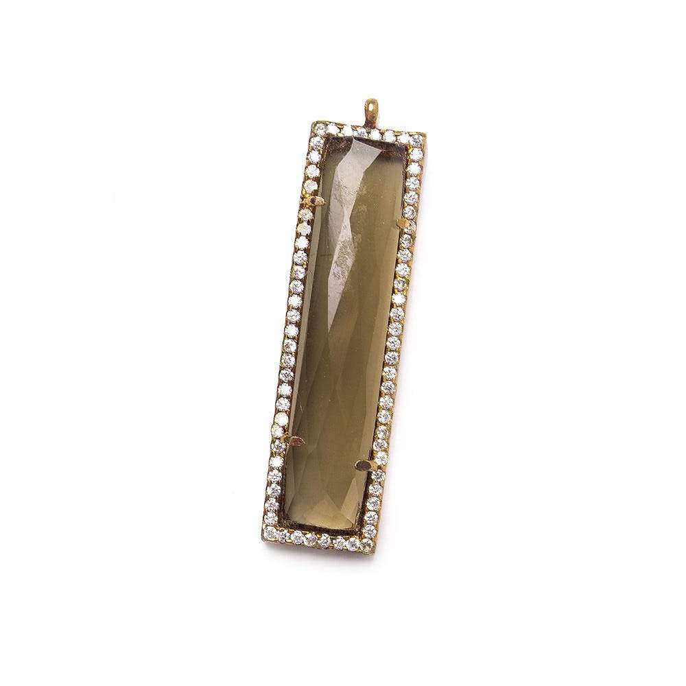 39x10.5mm Rose Gold Bezel CZ & Smoky Quartz Bar 1 ring Pendant 1 piece - Beadsofcambay.com