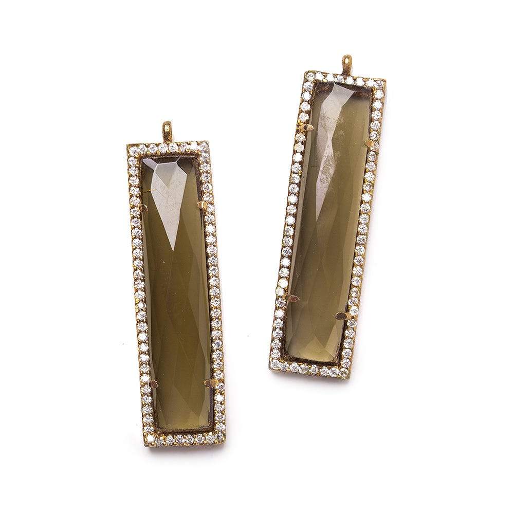 39x10.5mm Rose Gold CZ Bezel Smoky Hydro Quartz Bar Pendant 1 piece - Beadsofcambay.com