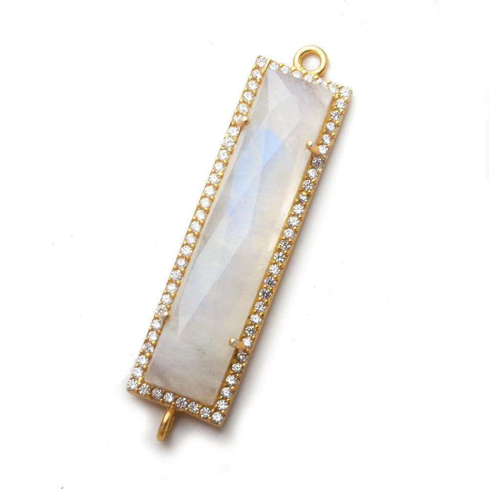 39x10.5mm Vermeil CZ Bezel Rainbow Moonstone Bar 2 Ring Connector 1 piece - Beadsofcambay.com