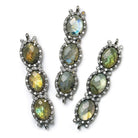 39x10mm Black Gold Bezel CZ & Labradorite 3 Oval Connector 1 focal bead - Beadsofcambay.com