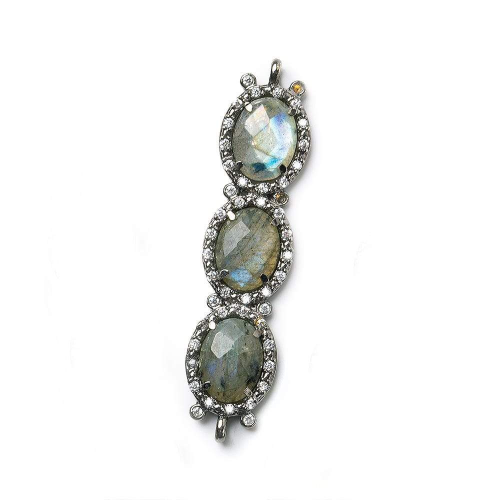 39x10mm Black Gold Bezel CZ & Labradorite 3 Oval Connector 1 focal bead - Beadsofcambay.com