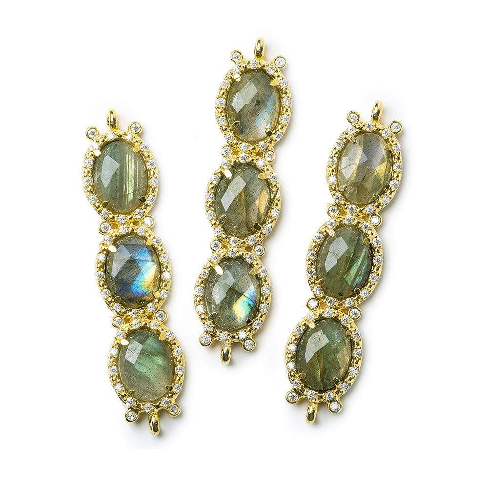39x10mm Gold Bezel CZ & Labradorite 3 Oval Connector 1 focal bead - Beadsofcambay.com