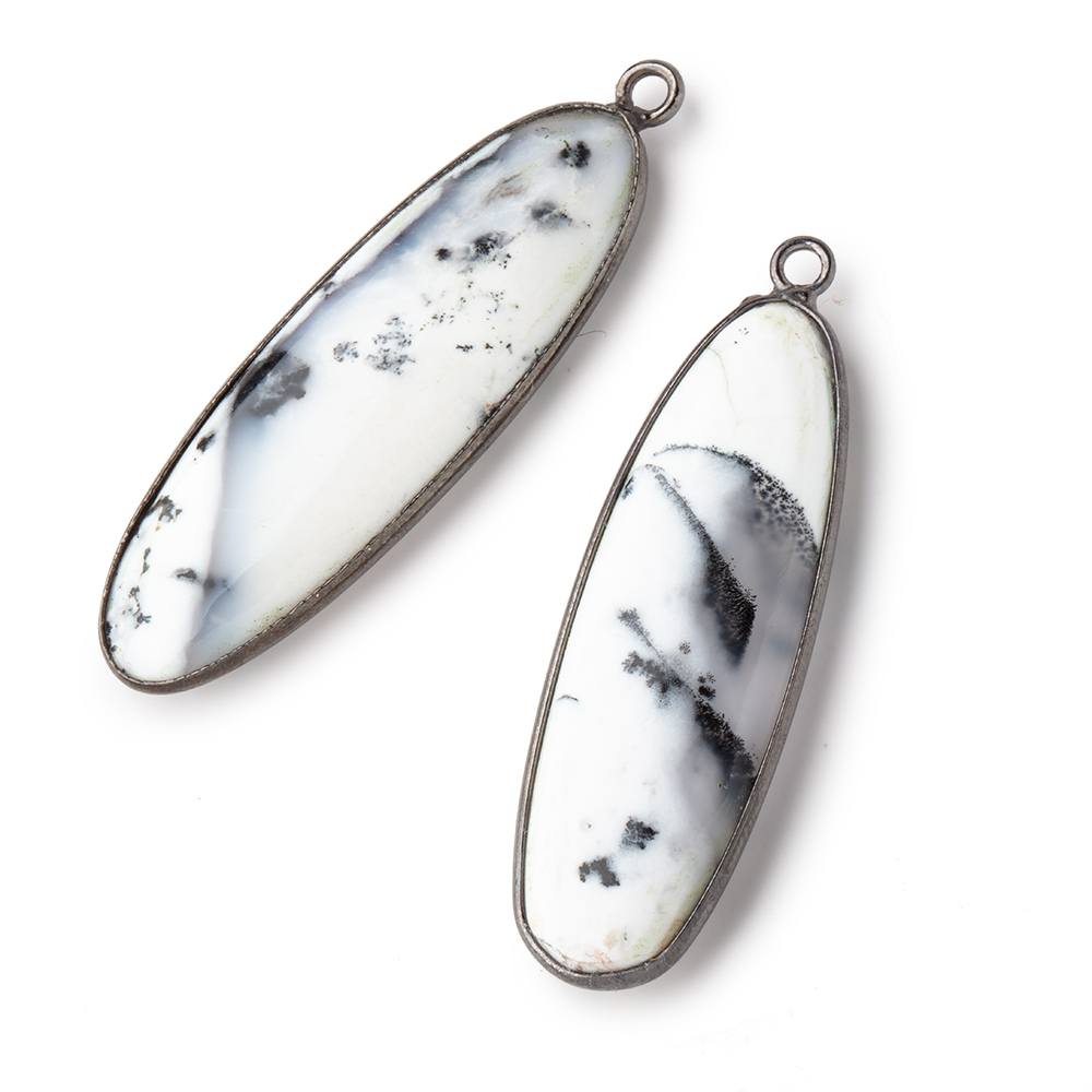 39x13mm Black Gold Bezel Dendritic Opal Plain Oval Pendant 1 piece - Beadsofcambay.com