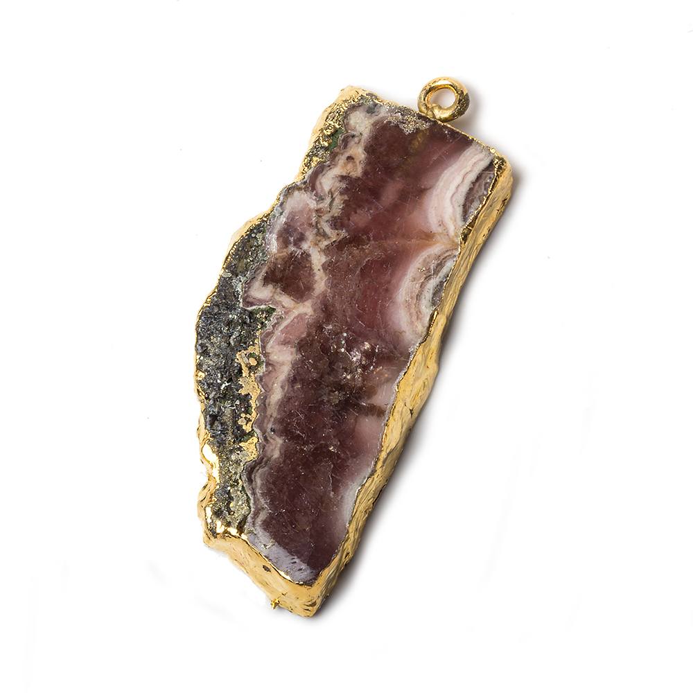 39x16x4mm Gold Leafed Rhodochrosite Slice Focal Bead - Beadsofcambay.com