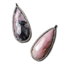 39x17mm Black Gold Bezeled White CZ & Pink Peru Opal Pear Pendant 1 pc - Beadsofcambay.com