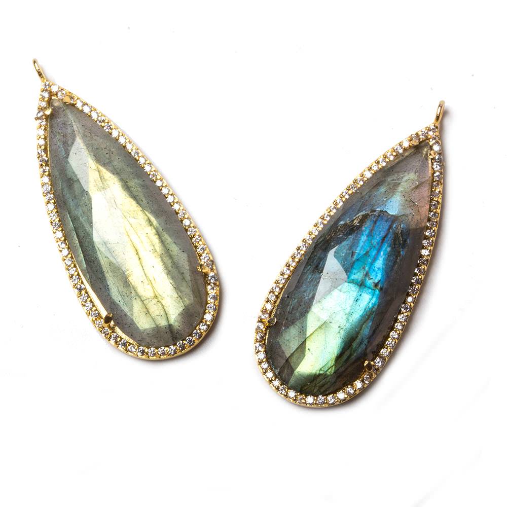 39x17mm Gold Bezeled White CZ & Labradorite Pear Pendant 1 pc - Beadsofcambay.com