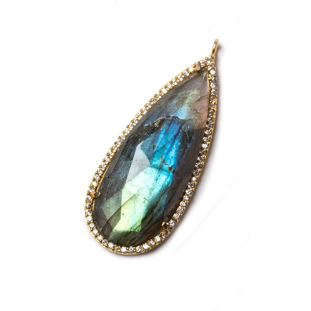 39x17mm Gold Bezeled White CZ & Labradorite Pear Pendant 1 pc - Beadsofcambay.com