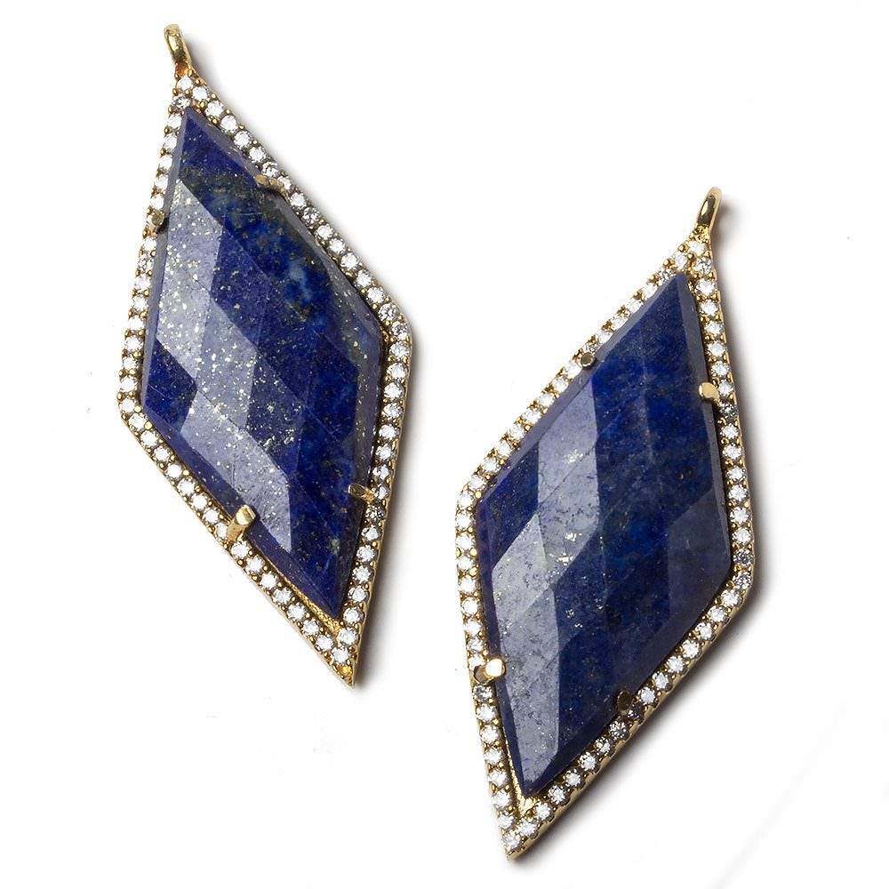 39x18mm Gold Bezeled White CZ and Lapis Lazuli Kite Pendant 1 piece - Beadsofcambay.com