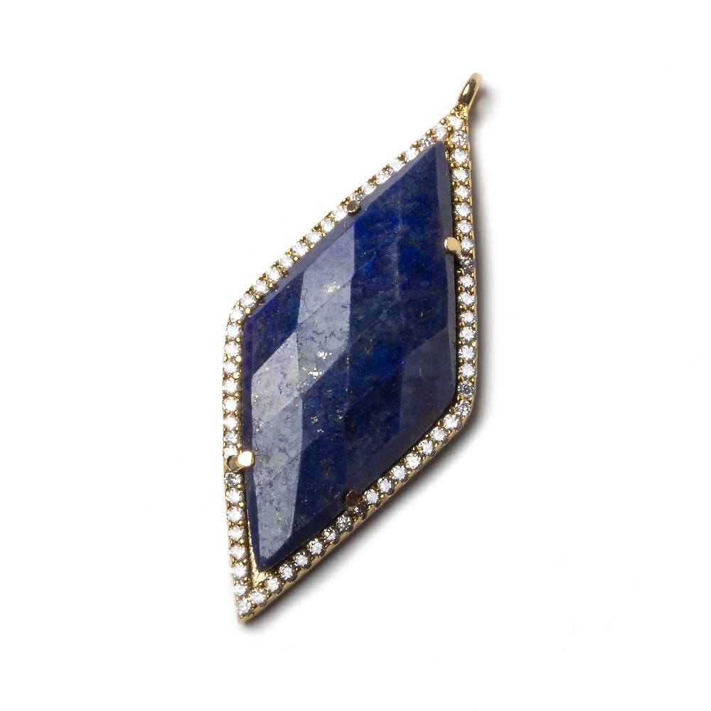 39x18mm Gold Bezeled White CZ and Lapis Lazuli Kite Pendant 1 piece - Beadsofcambay.com