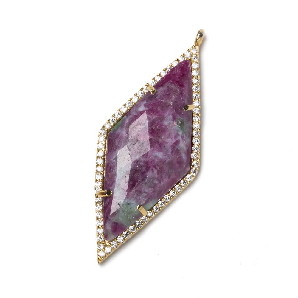 39x18mm Gold Bezeled White CZ and Ruby Zoisite Kite Pendant 1 piece - Beadsofcambay.com