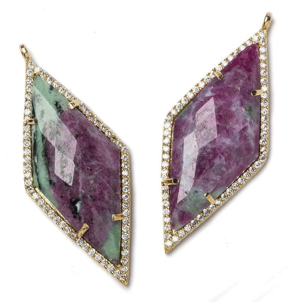 39x18mm Gold Bezeled White CZ and Ruby Zoisite Kite Pendant 1 piece - Beadsofcambay.com