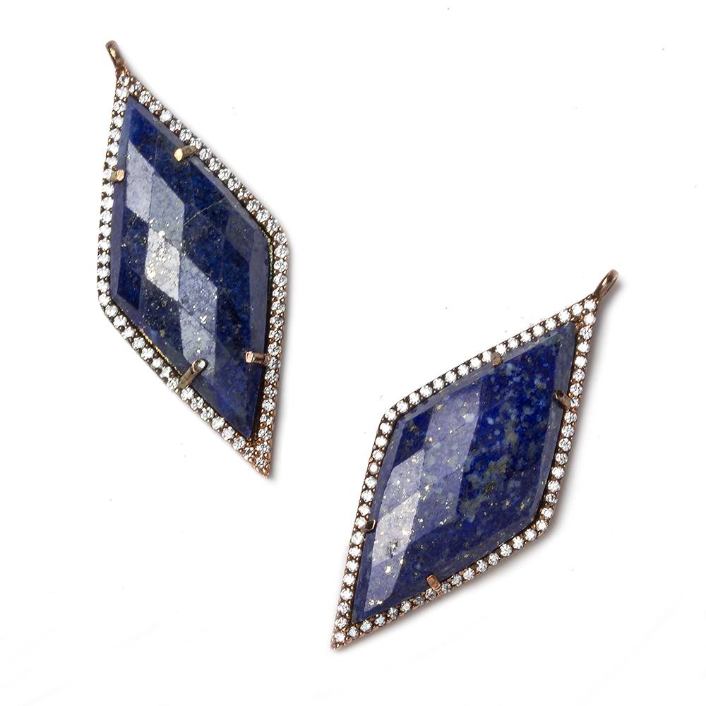 39x18mm Rose Gold Bezeled White CZ and Lapis Lazuli Kite Pendant 1 piece - Beadsofcambay.com