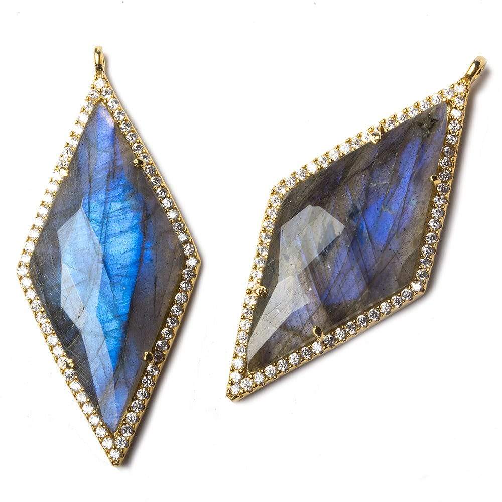 39x18mm Vermeil Bezeled White CZ and Labradorite Kite Pendant 1 piece - Beadsofcambay.com