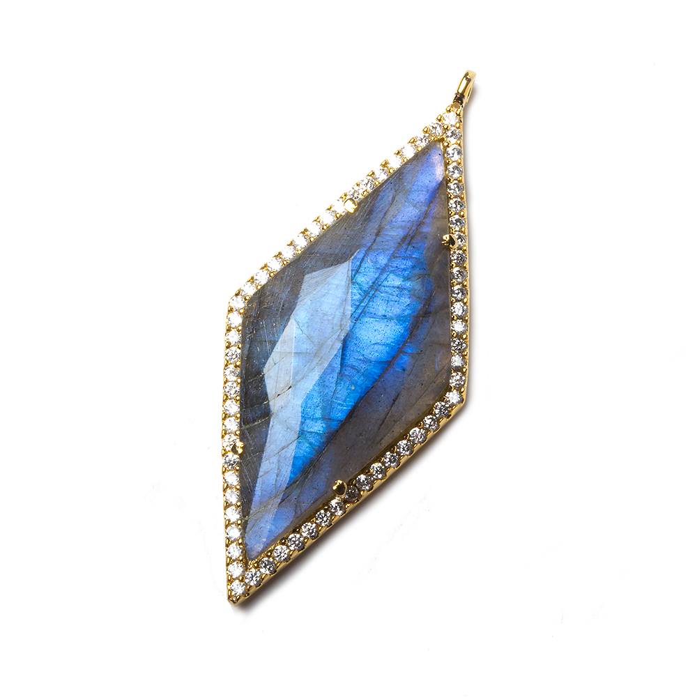 39x18mm Vermeil Bezeled White CZ and Labradorite Kite Pendant 1 piece - Beadsofcambay.com
