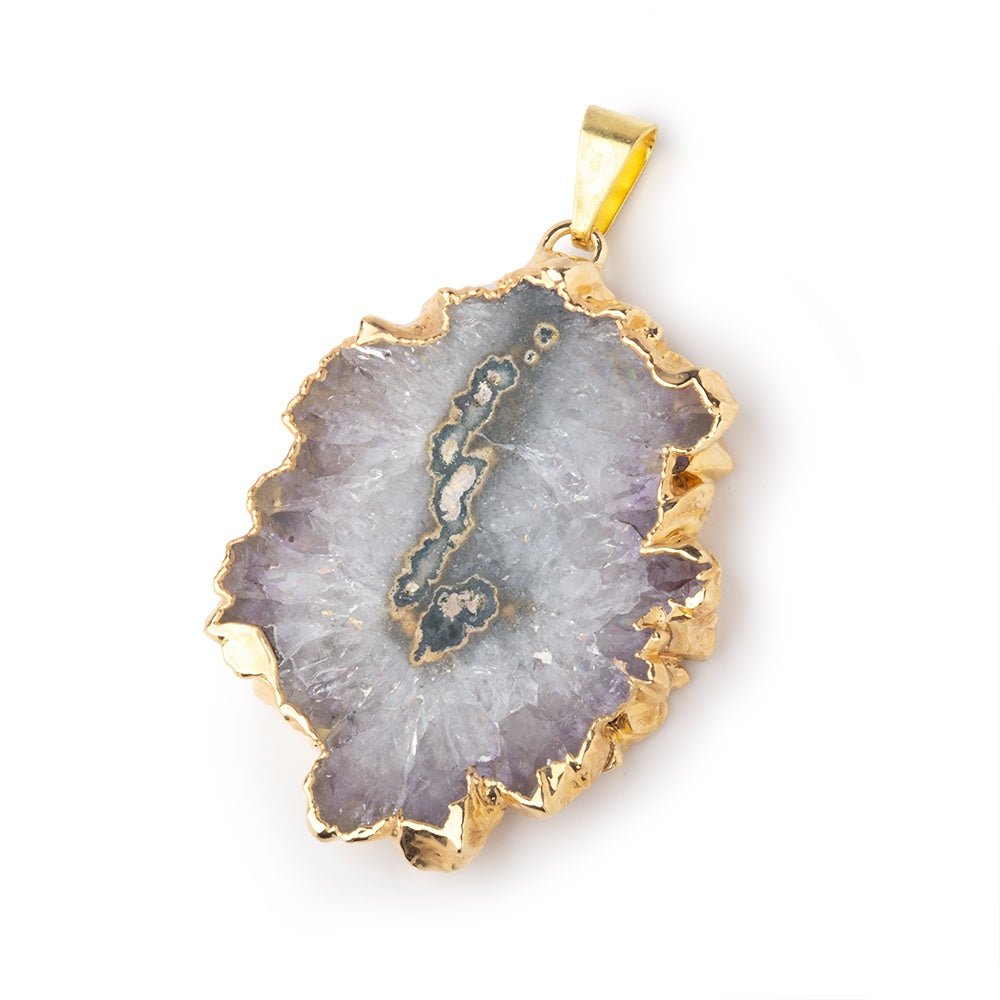 39x30mm Gold Leafed Amethyst Solar Quartz Slice Pendant 1 focal piece - Beadsofcambay.com