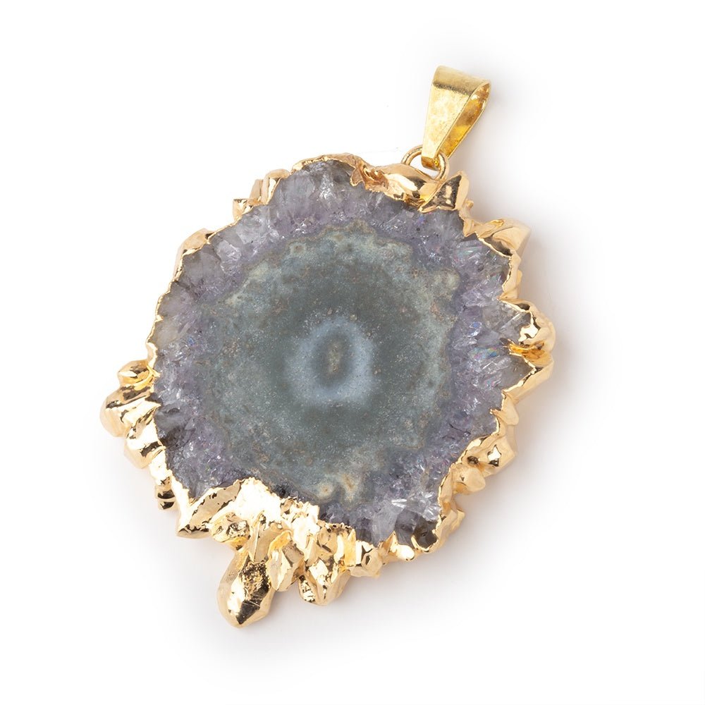 39x33mm Gold Leafed Amethyst Solar Quartz Slice Pendant 1 focal piece - Beadsofcambay.com