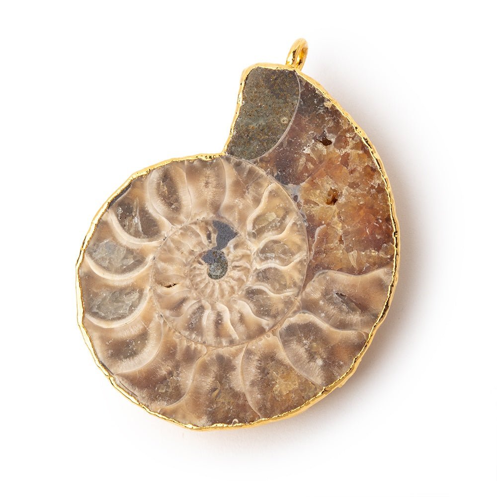39x33mm Gold Leafed Ammonite Fossil Pendant 1 focal piece - Beadsofcambay.com