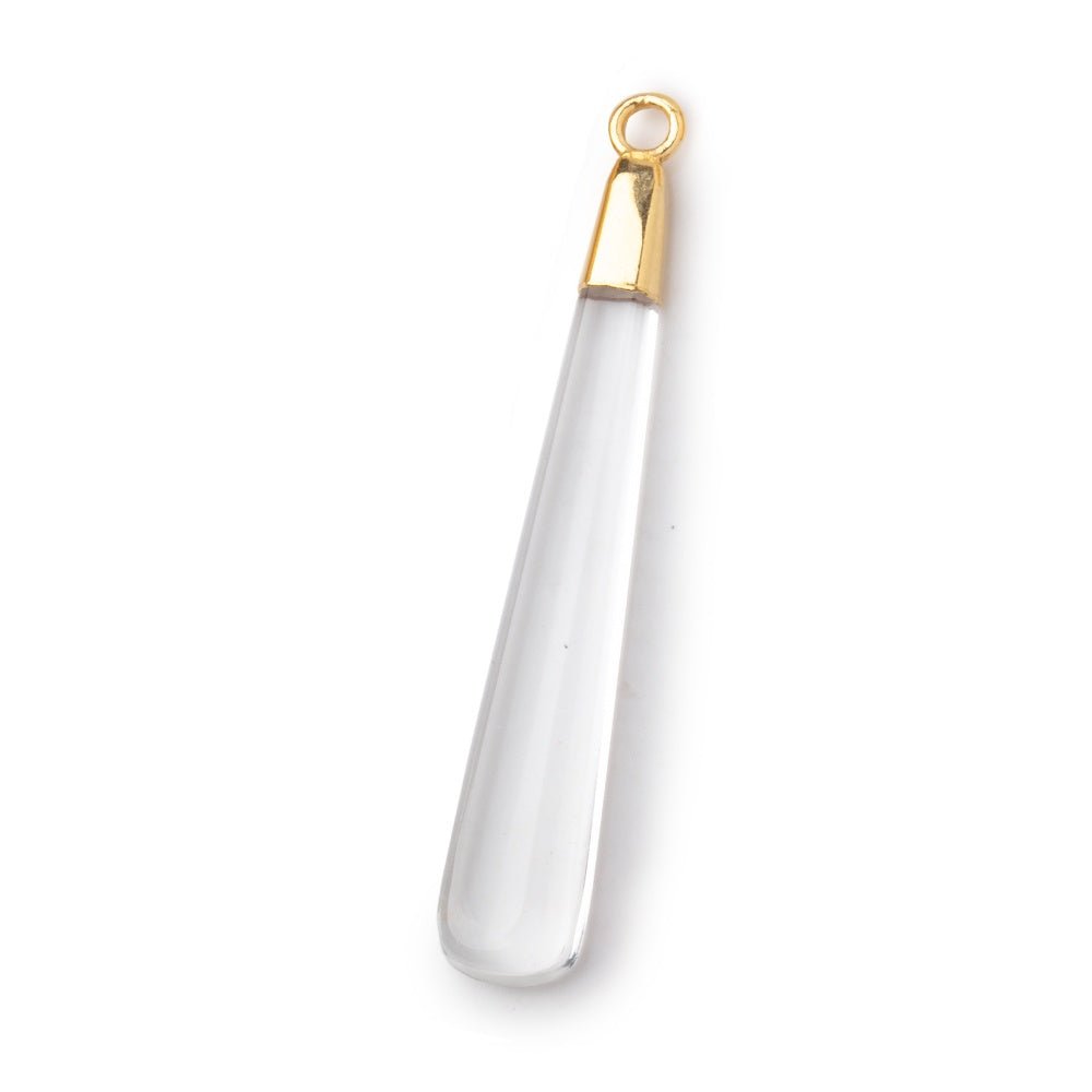39x6mm Gold Leafed Crystal Quartz Plain Pear Pendant 1 piece - Beadsofcambay.com