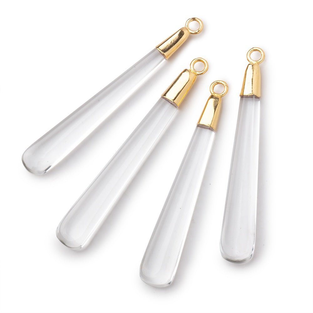 39x6mm Gold Leafed Crystal Quartz Plain Pear Pendant 1 piece - Beadsofcambay.com