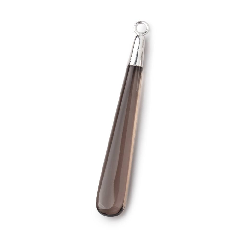 39x6mm Silver Leafed Smoky Quartz Plain Pear Pendant 1 piece - Beadsofcambay.com