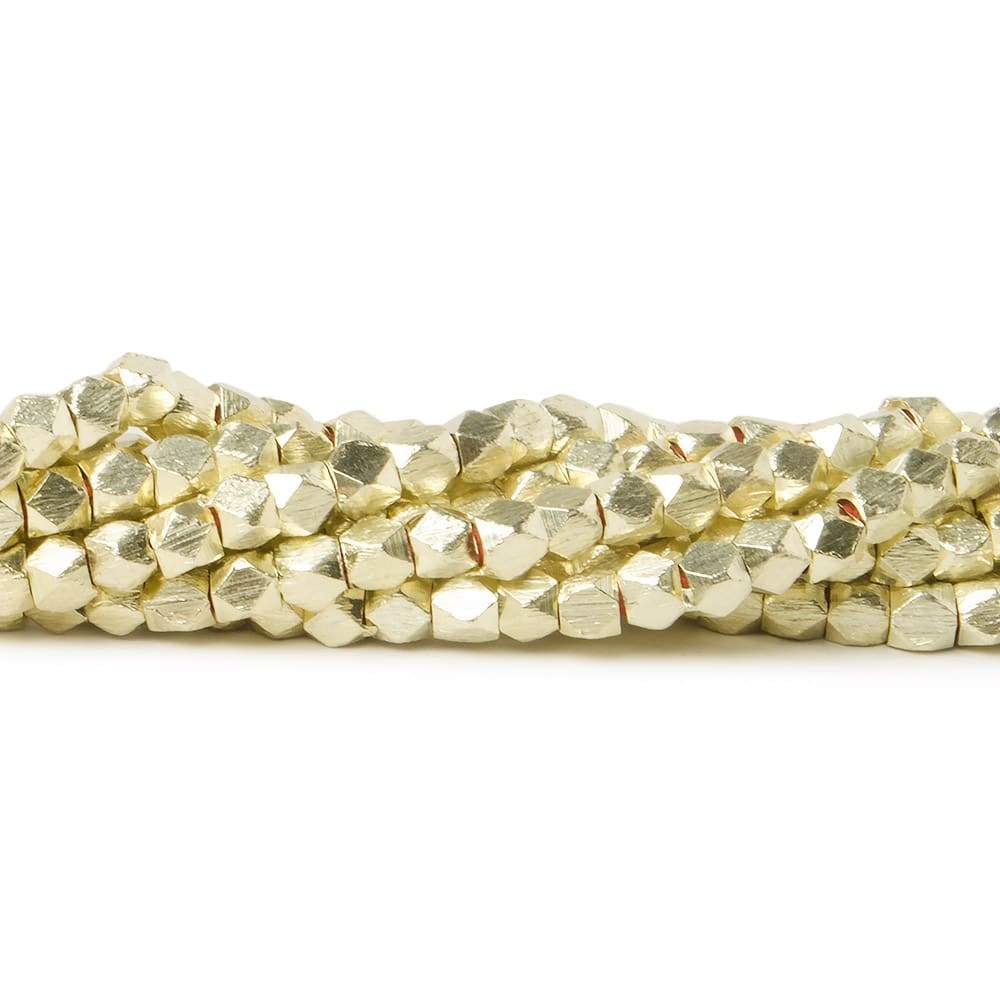 3mm 14kt Gold plated Copper Brushed Faceted Nugget Beads 8 inch 60 beads - Beadsofcambay.com