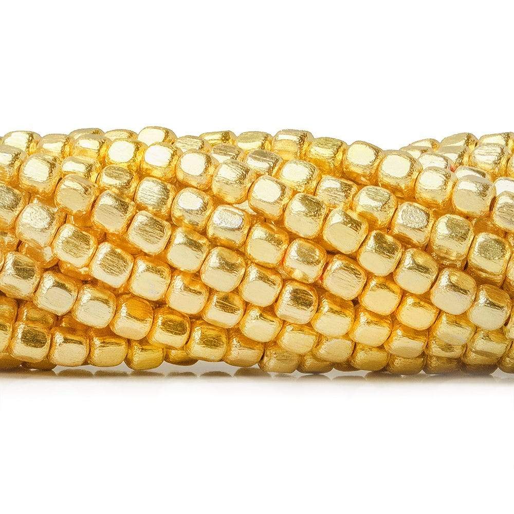 3mm 22kt Gold Plated Copper Brushed Cube Beads 8 inch 65 pieces - Beadsofcambay.com