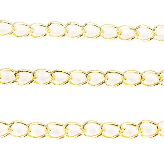 3mm 22kt Gold plated Curb Link Chain by the foot - Beadsofcambay.com