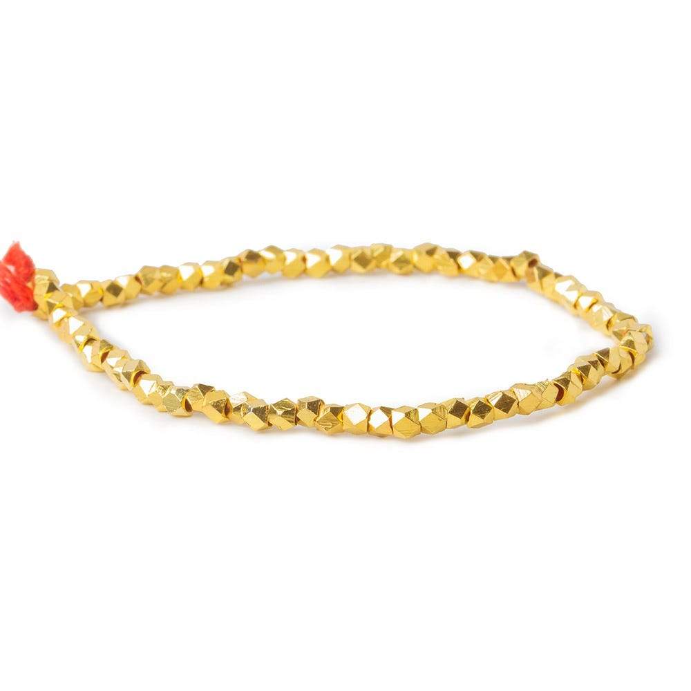 3mm 22kt Gold Plated Faceted Nugget Beads 8 inch 68 beads - Beadsofcambay.com