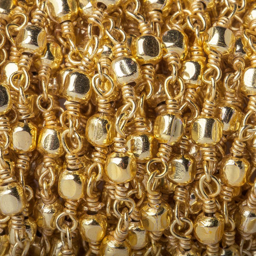 3mm 22kt Gold plated Shiny Cube Gold plated Chain by the foot - Beadsofcambay.com